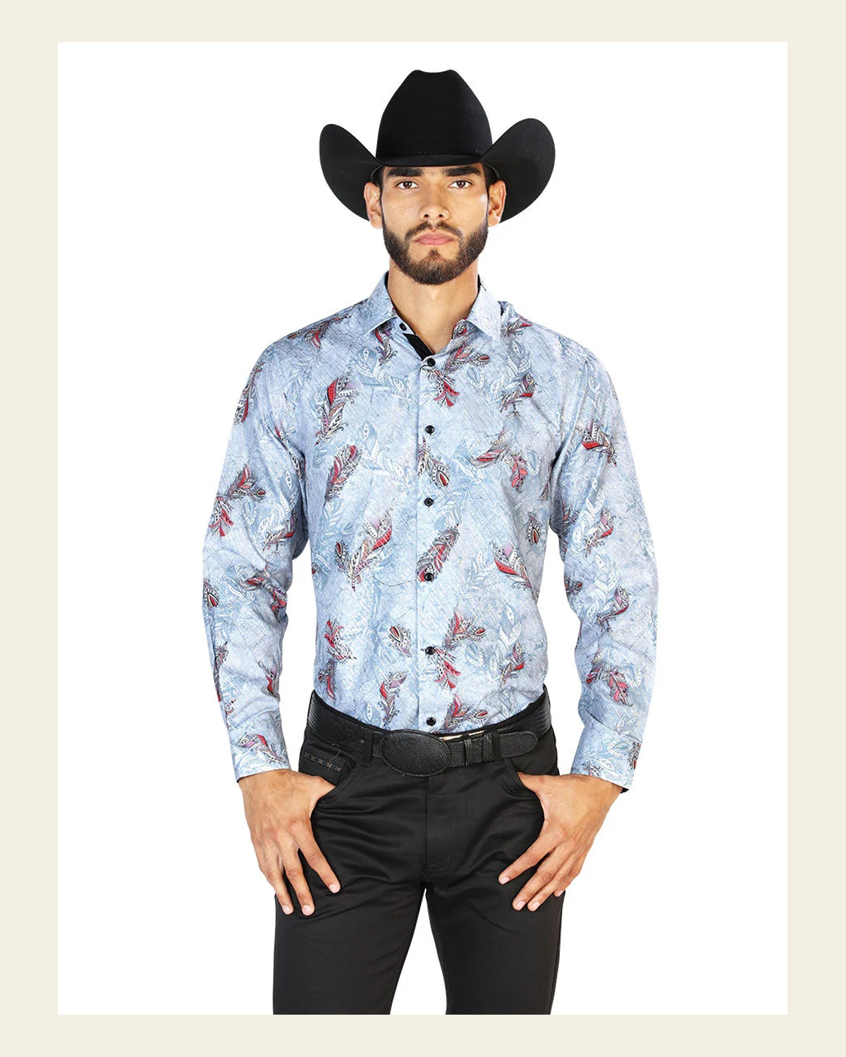 Gray Casual Long Sleeve Shirt 43815 on a warm cream background