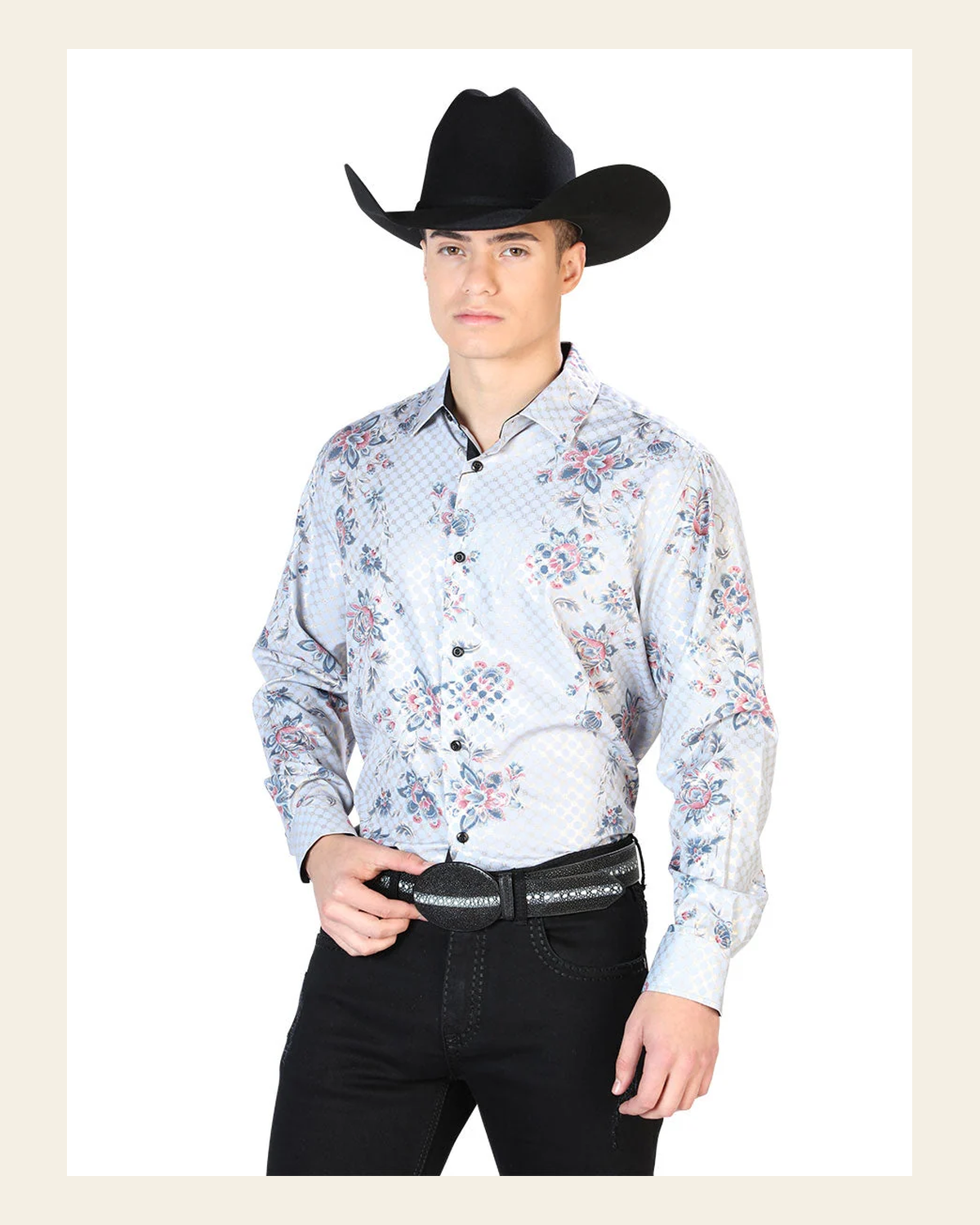 Gray Casual Long Sleeve Shirt 43872 on a warm cream background