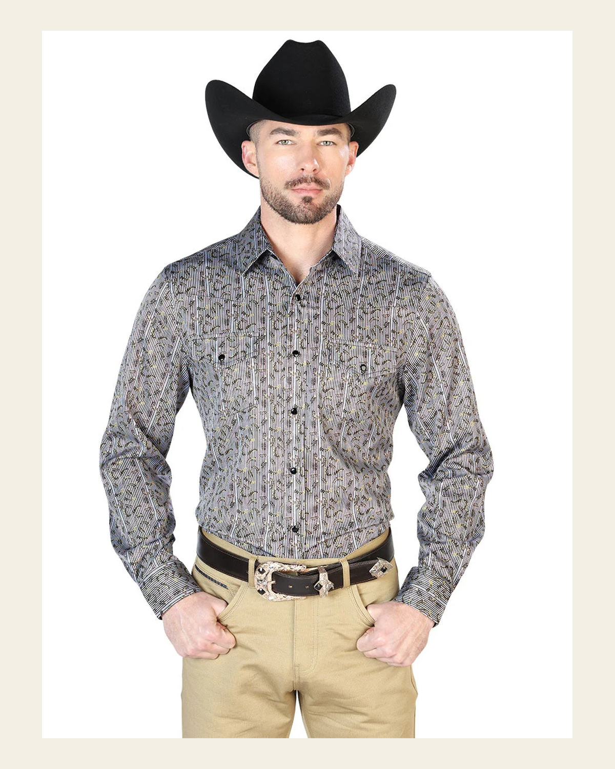 Gray Casual Long Sleeve Shirt 43931 on a warm cream background