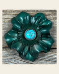 Green Carnation Flower With Round Turquoise Cabochon on a warm cream background