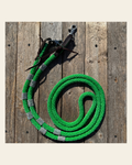 Green Nylon Barrel Racing Reins with Rhinestones #BNR106 on a warm cream background