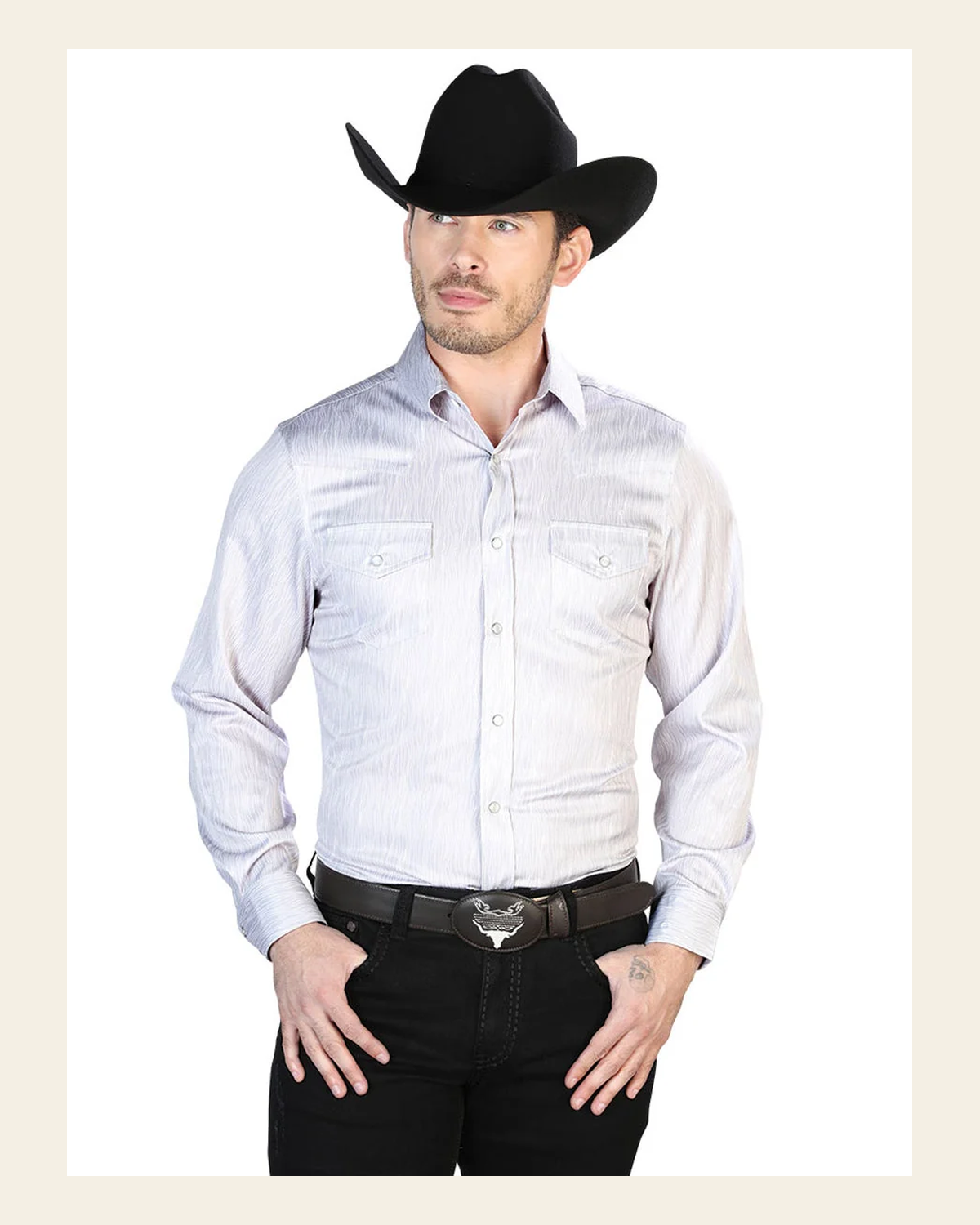 Grey Casual Long Sleeve Shirt 43949 on a warm cream background