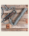 Grey Mule Tape Halter - Turquoise Sunflower #MT206 on a warm cream background