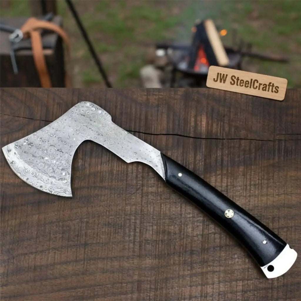 Damascus Full Tang Camping Hatchet with Raindrop Forged Head