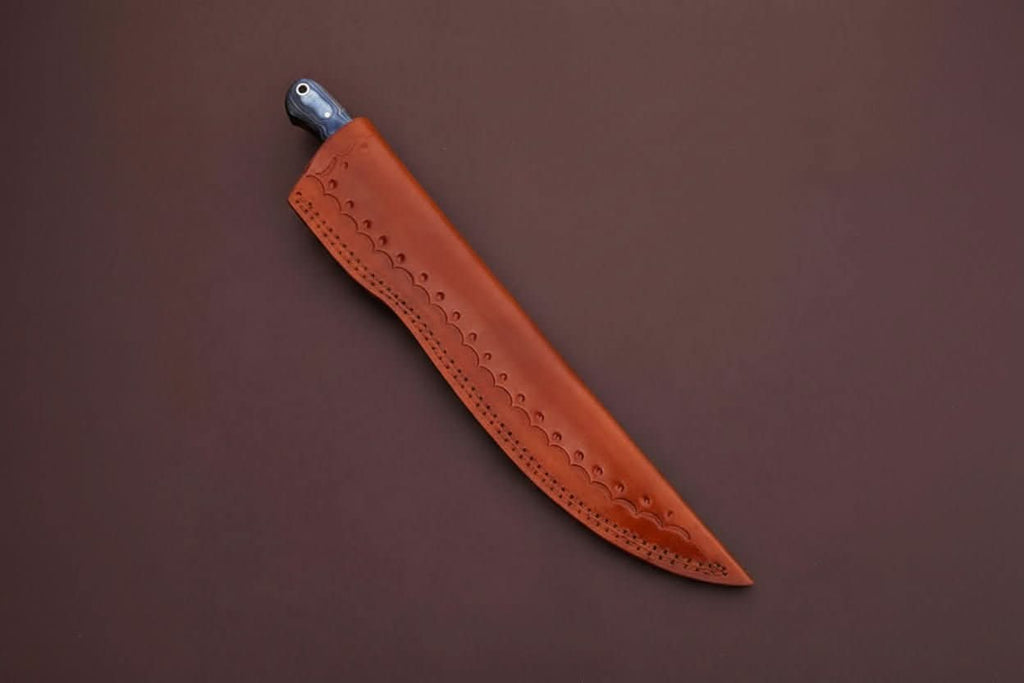 Handcrafted Damascus Steel Fish Fillet Knife with Blue Pakka Wood Handle and Leather Sheath