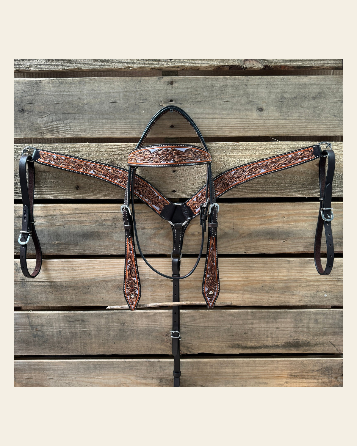 Hand Painted Floral Browband / One Ear Breastcollar Tack Set on a warm cream background