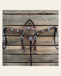 Hand Painted Floral Filigree Browband / One Ear - Breastcollar Tack Set #BBBC646 on a warm cream background