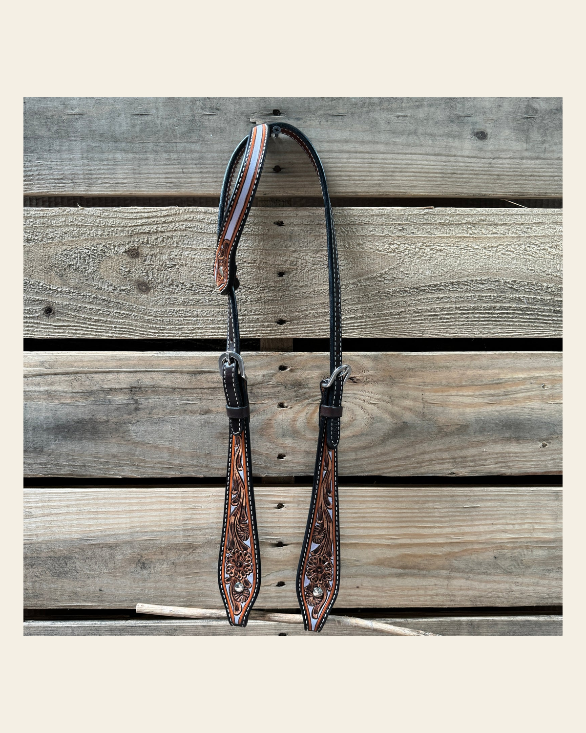 Hand Painted Floral One Ear Headstall / Bridle #24381 on a warm cream background