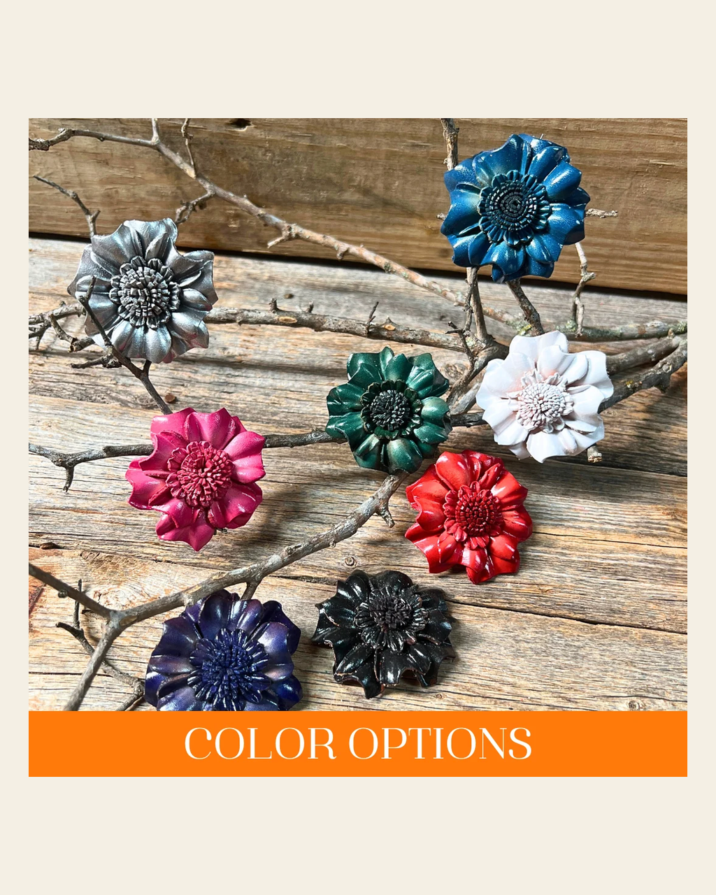 Hand Painted Leather Flowers - Carnations on a warm cream background