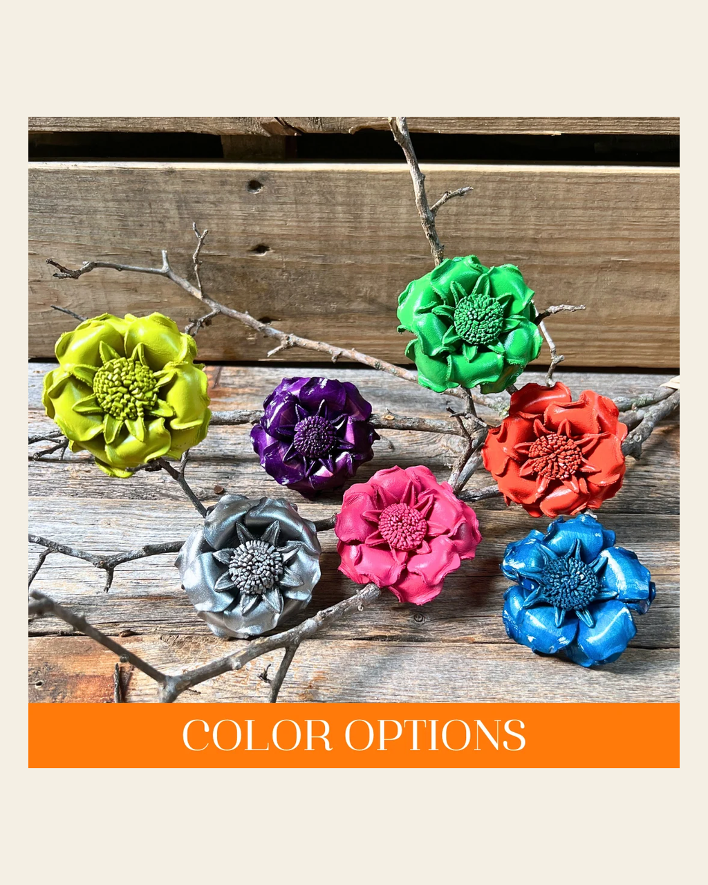Hand Painted Leather Flowers - Gardenias on a warm cream background