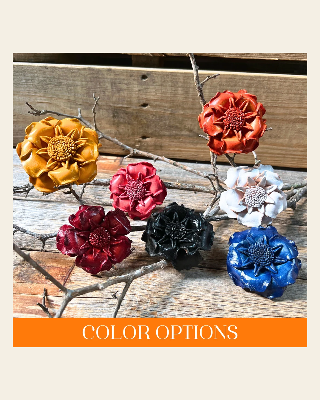Hand Painted Leather Flowers - Gardenias on a warm cream background