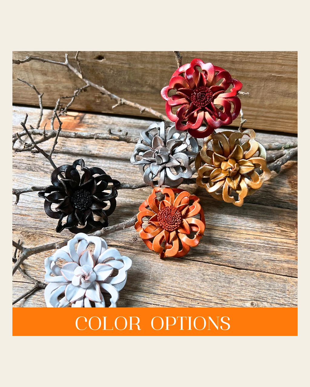 Hand Painted Leather Flowers - Lotus on a warm cream background