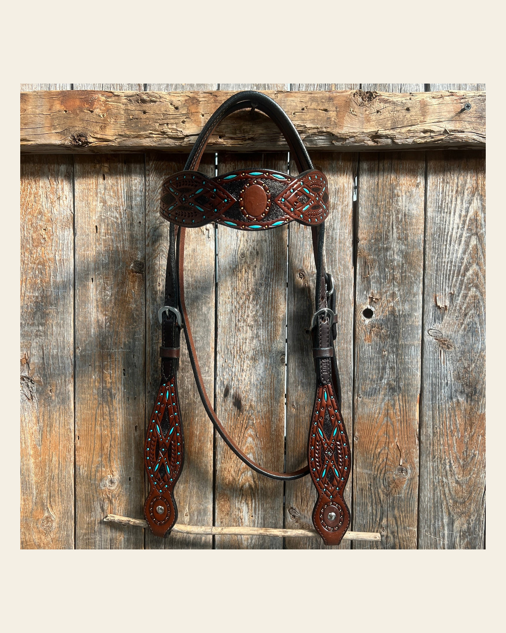 Hand Painted Two Tone Browband Headstall/Bridle #241913 on a warm cream background