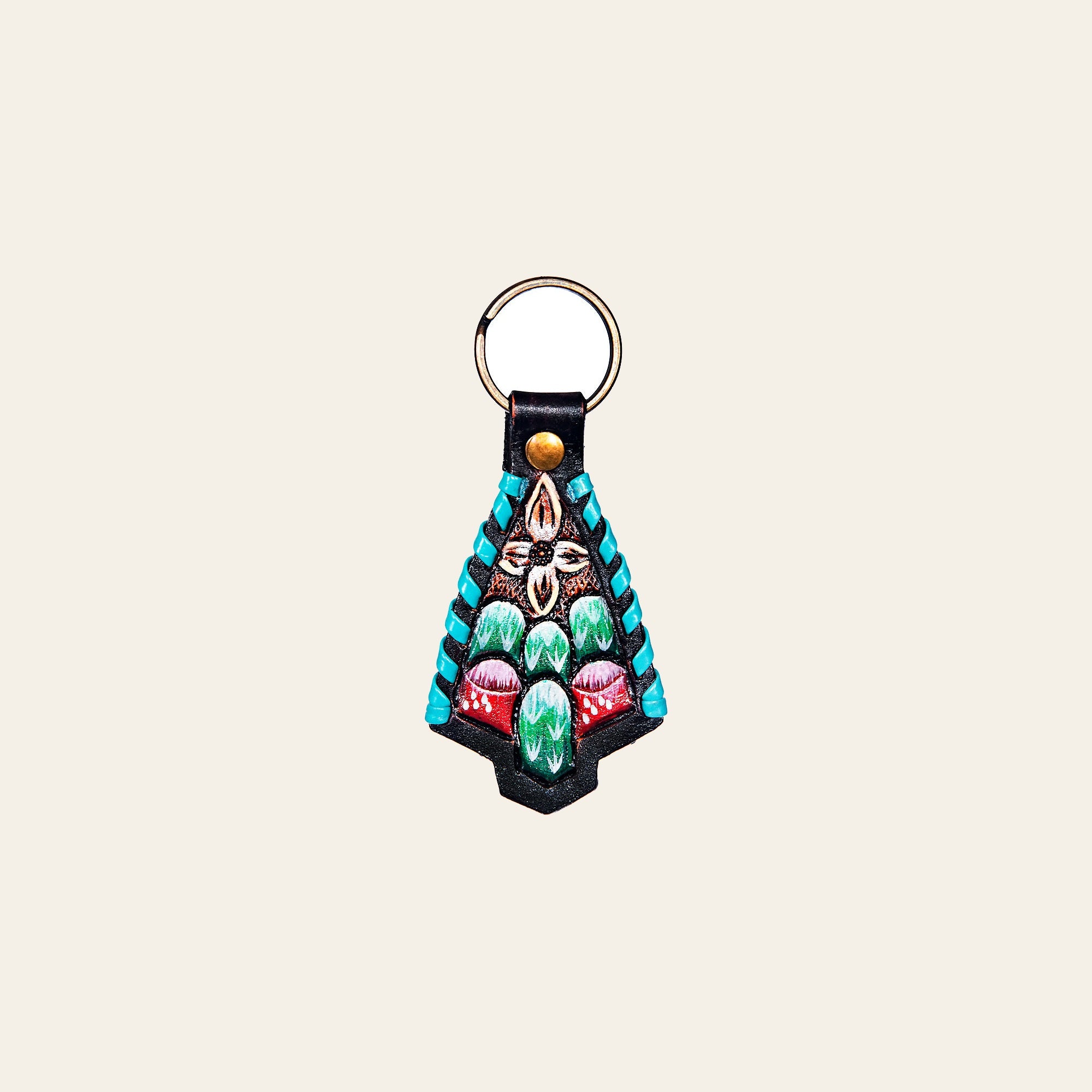 Hand Tooled Leather Key Chain Ring Handcraft Handmade Hilason