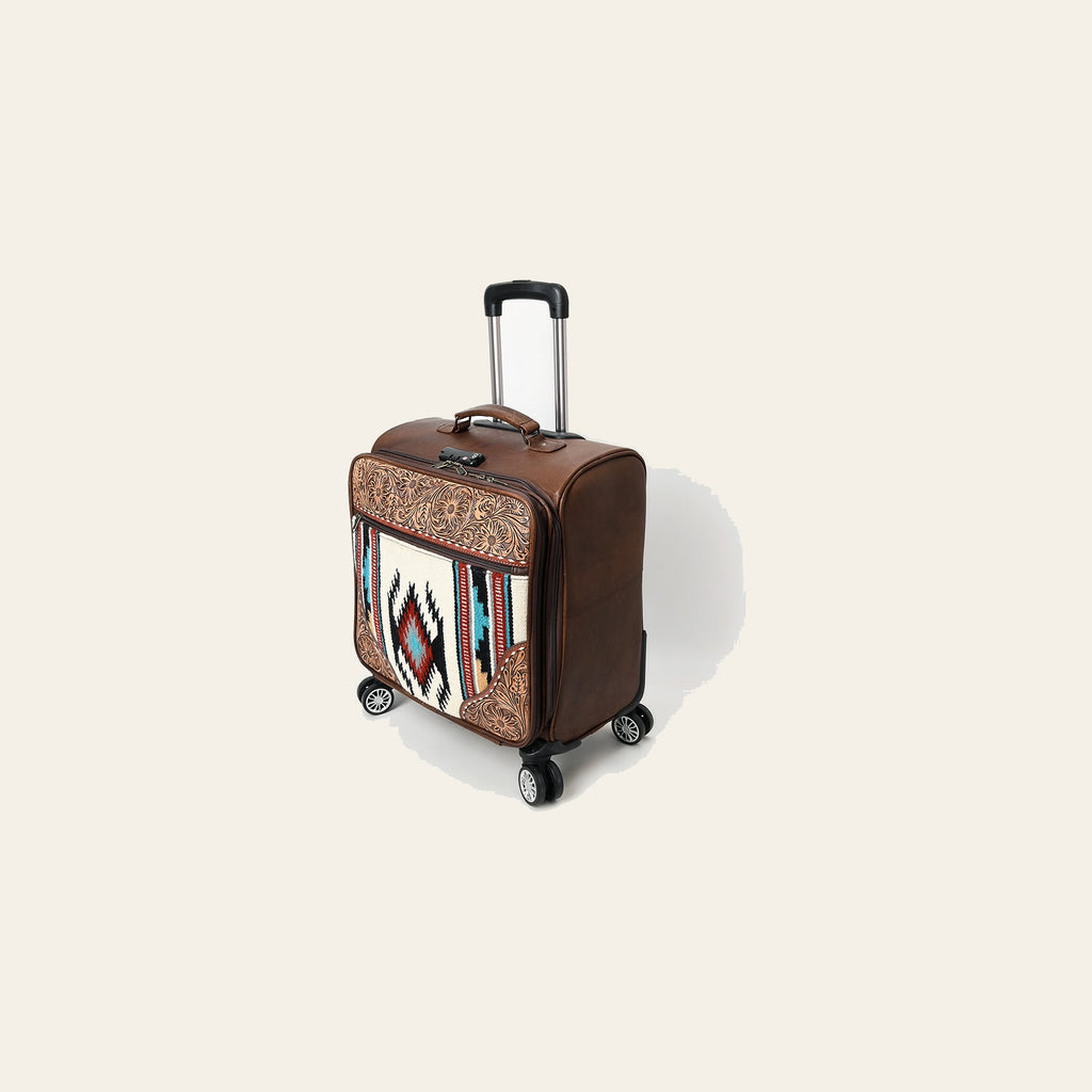 American Darling Travel Case Hand Tooled Saddle Blanket Genuine Leather Women Trolley bag