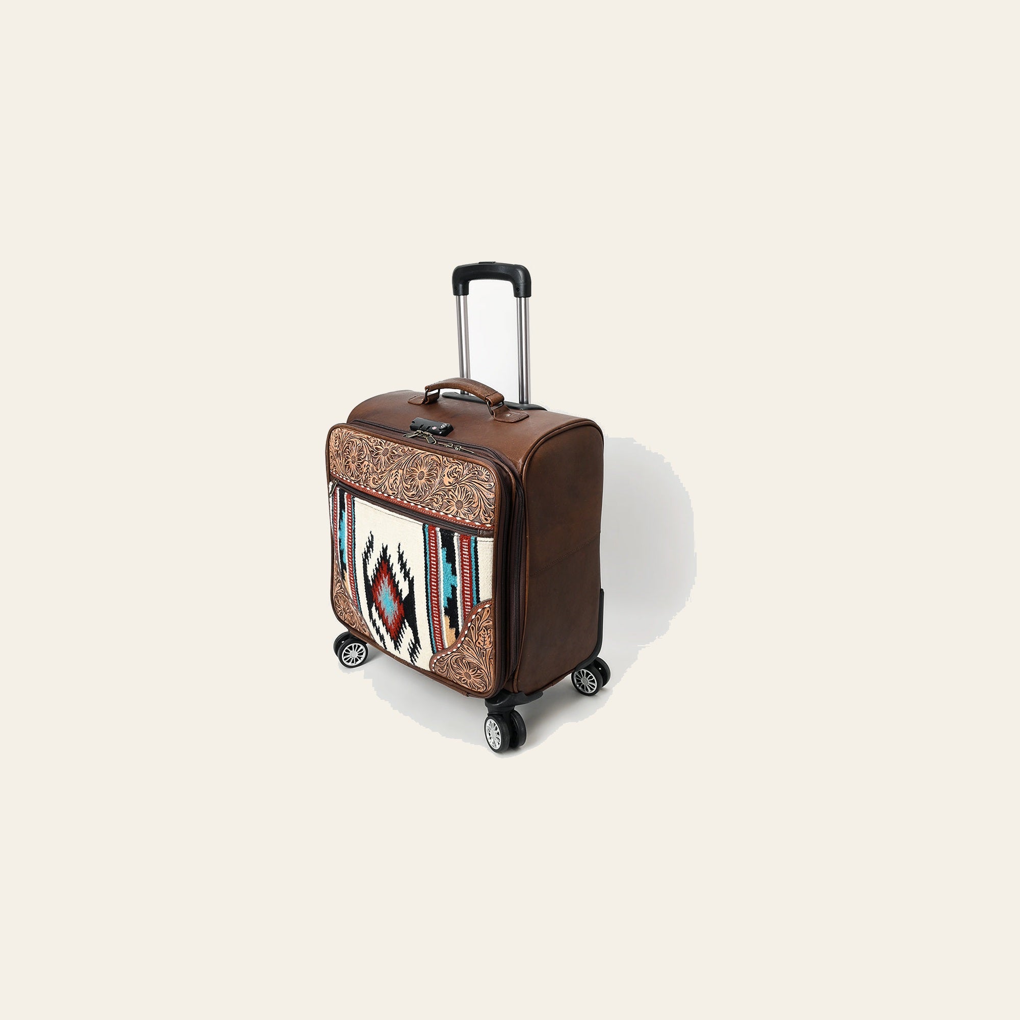 American Darling Travel Case Hand Tooled Saddle Blanket Genuine Leather Women Trolley bag