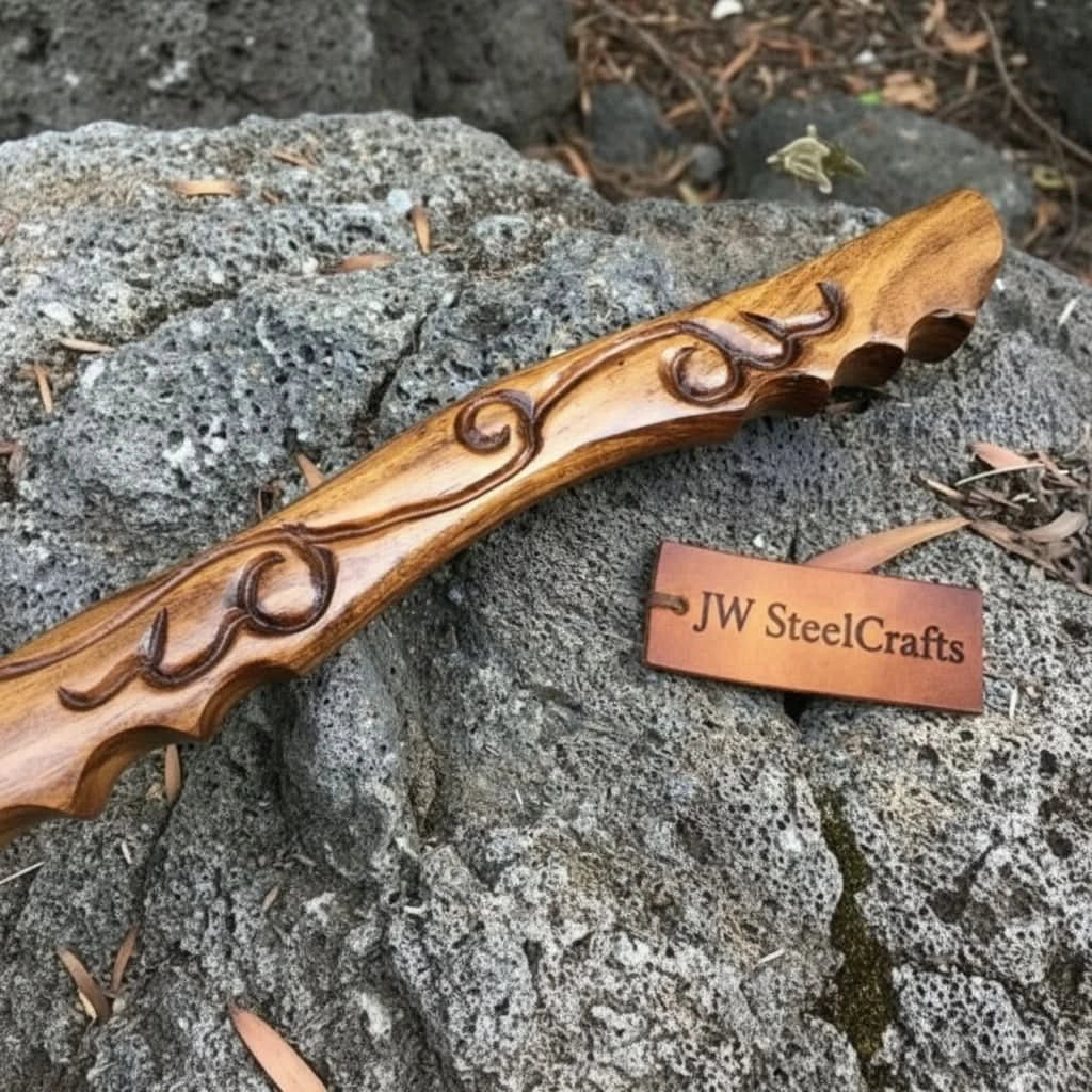 Handmade Damascus Steel Viking Bearded Axe – Pattern Welded Blade with Carved Hardwood Handle | JW SteelCrafts