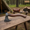 Hand-Forged Damascus Bearded Bushcraft Hatchet with Curved Hardwood Handle