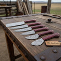 6-Piece Damascus Knife Set with Red Wood Handles and Brass Pins