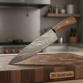 Chef Knife, Twist Pattern Damascus Steel Blade, Walnut Wood Handle with Mosaic Pin, Full Tang Professional Kitchen Knife, JW SteelCrafts