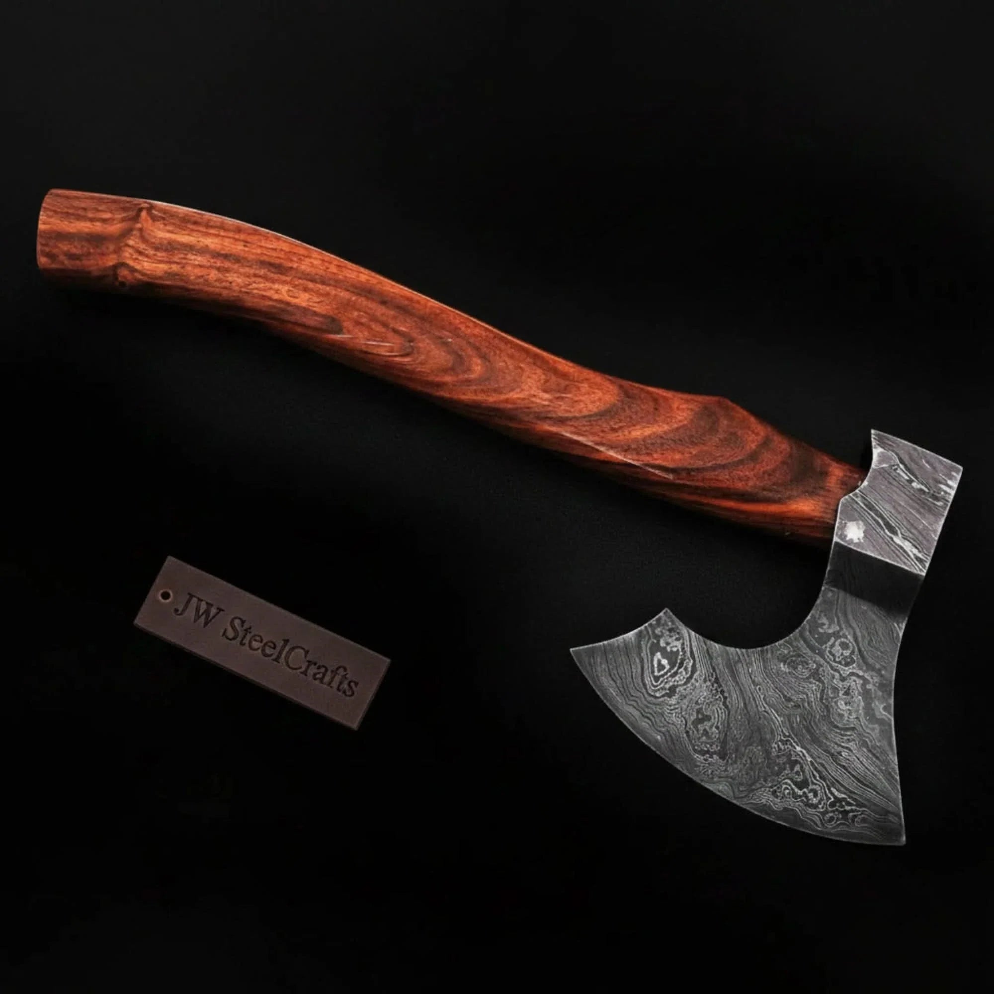 Traditional Norse Bearded War Axe (Skeggøx) featuring Damascus Steel Head, Solid Wood Handle, Sheath Included