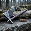 Custom Hand Forged Damascus Steel Smoking Axe – Functional Pipe Axe with Carved Hardwood Shaft