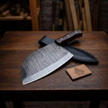 12-Inch Serbian Damascus Cleaver — Rosewood Handle & Leather Sheath