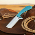 Teal Horn Bull Cutter Knife 9"Sheepsfoot Blade Turquoise Handle Hand Tooled Sheath