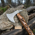 Handmade Damascus Steel Viking Bearded Axe – Pattern Welded Blade with Carved Hardwood Handle | JW SteelCrafts