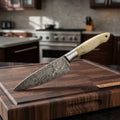 Custom Handmade Damascus Bunka Knife with Bone Handle and Steel Bolster, Hand Forged Japanese knives