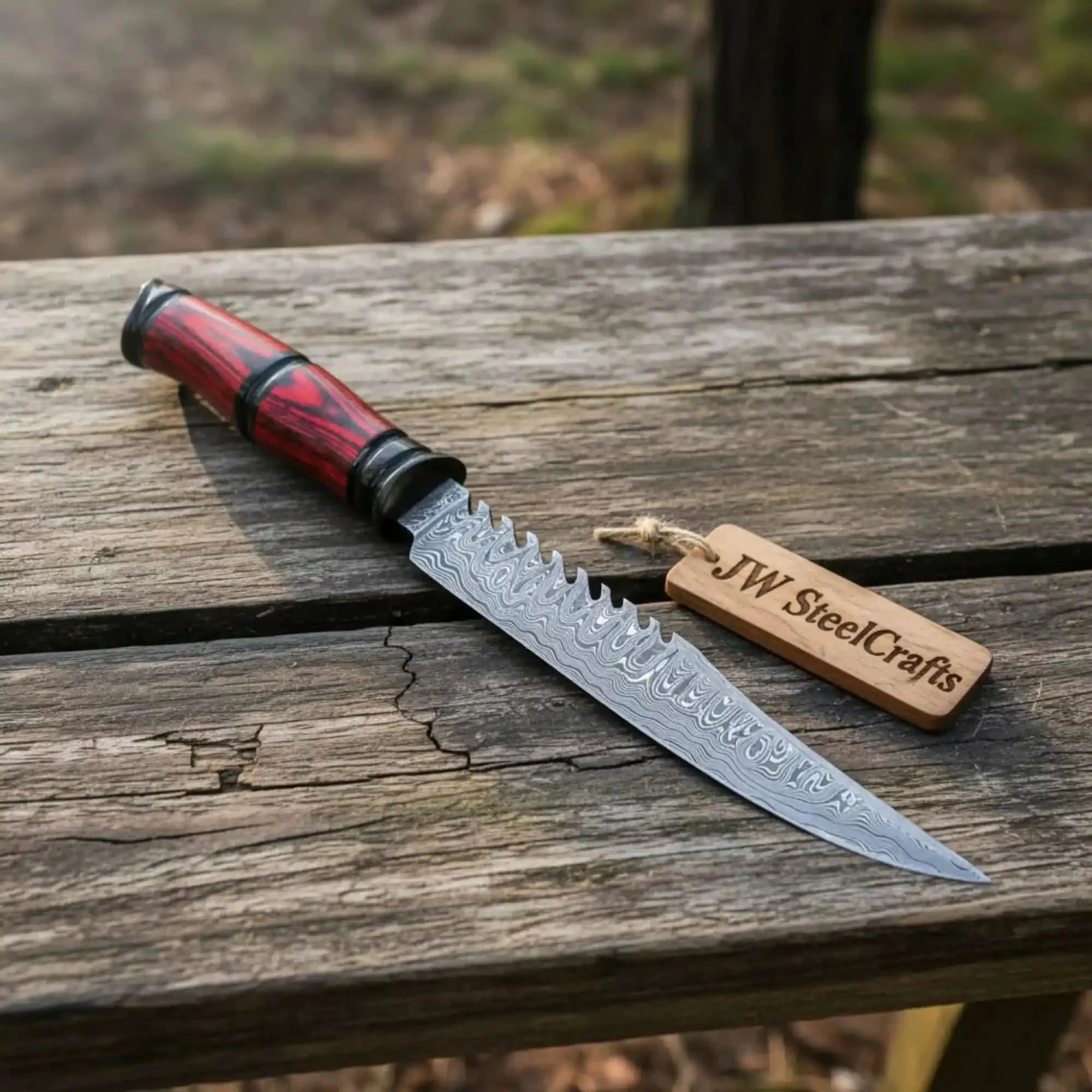 Handmade Damascus Dirk Knife Fixed Blade Red Black Handle Sharp Durable