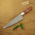 12 Inch Handmade Damascus Gyuto Chef Knife – Japanese Style Blade with Red Pakka Wood Handle