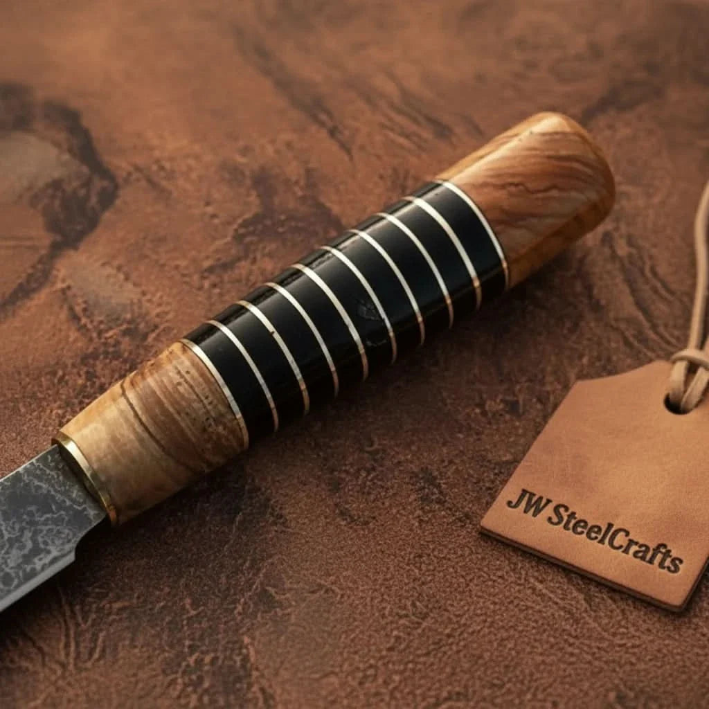 Damascus Kiritsuke Gyuto Chef Knife 12” – Olive Wood & Black Resin Handle with Brass Spacers | Full Tang Japanese Hybrid Knife