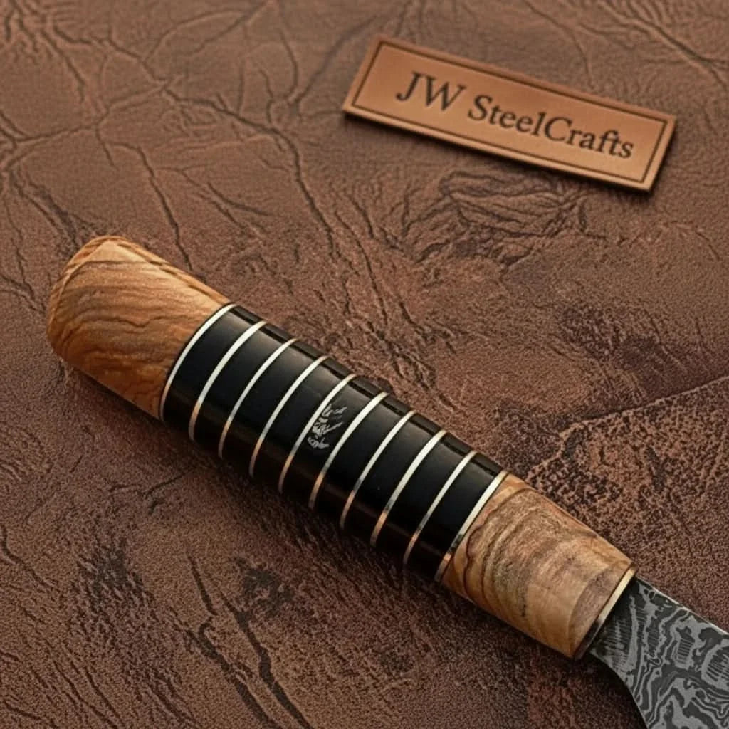 Damascus Kiritsuke Gyuto Chef Knife 12” – Olive Wood & Black Resin Handle with Brass Spacers | Full Tang Japanese Hybrid Knife