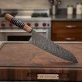 Damascus Kiritsuke Gyuto Chef Knife 12” – Olive Wood & Black Resin Handle with Brass Spacers | Full Tang Japanese Hybrid Knife