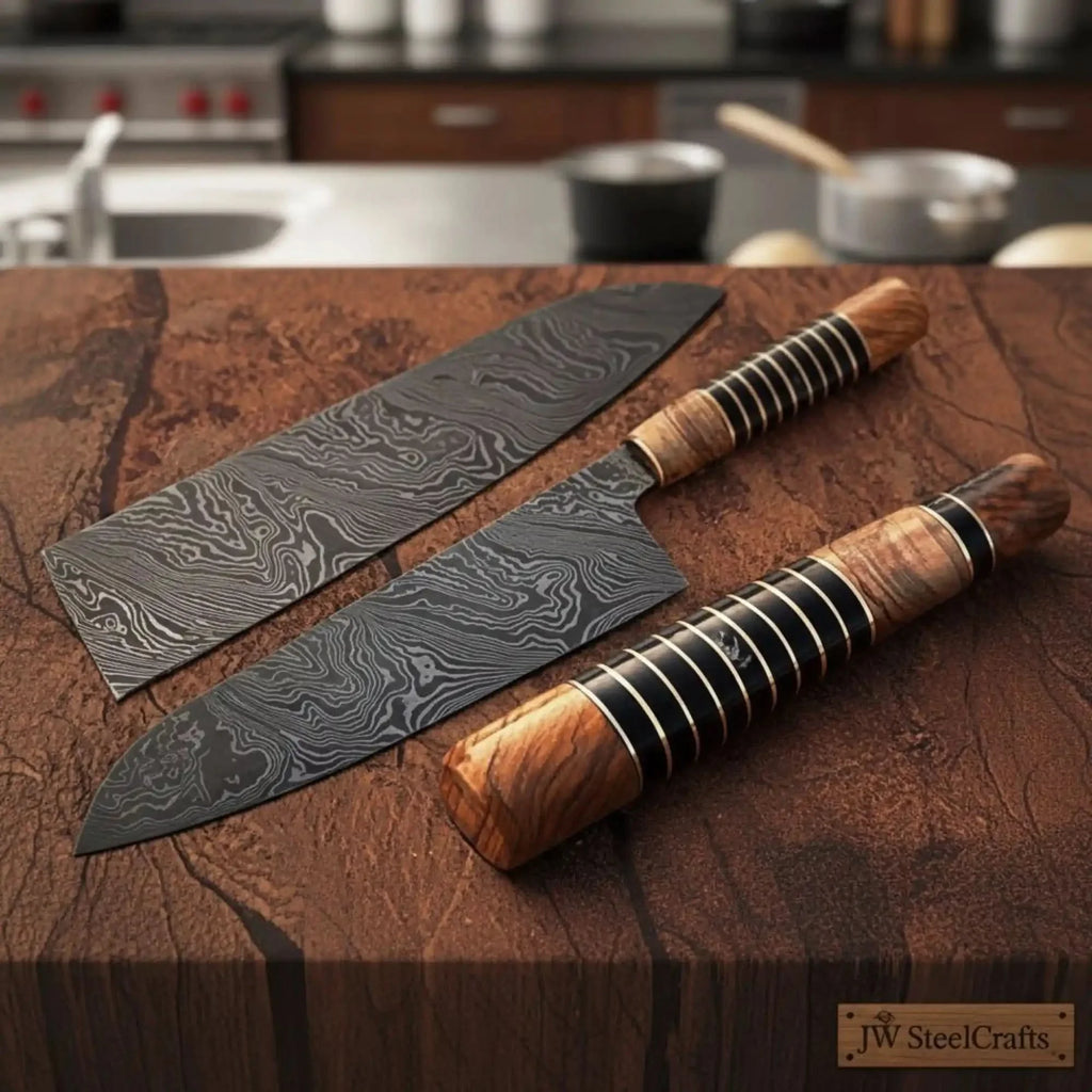Damascus Kiritsuke Gyuto Chef Knife 12” – Olive Wood & Black Resin Handle with Brass Spacers | Full Tang Japanese Hybrid Knife