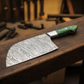 Handmade Damascus Nakiri Chef Knife with Wide Vegetable Blade, Green Pakka Wood Handle, Full Tang Kitchen Knife, JW SteelCrafts