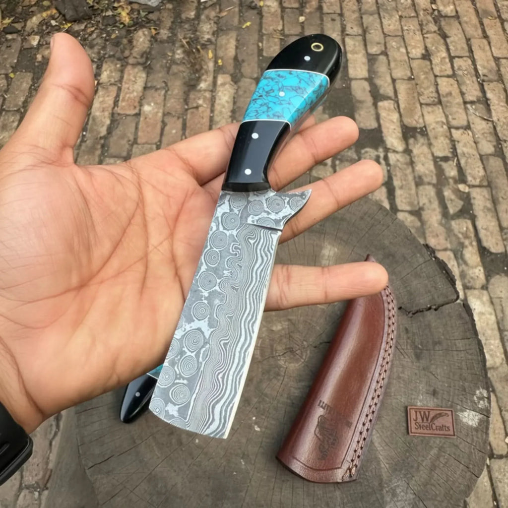 Handmade Damascus Skinner 7”–8” Knife Set Cowboy Ranch Blades Turquoise Handle with Sheath