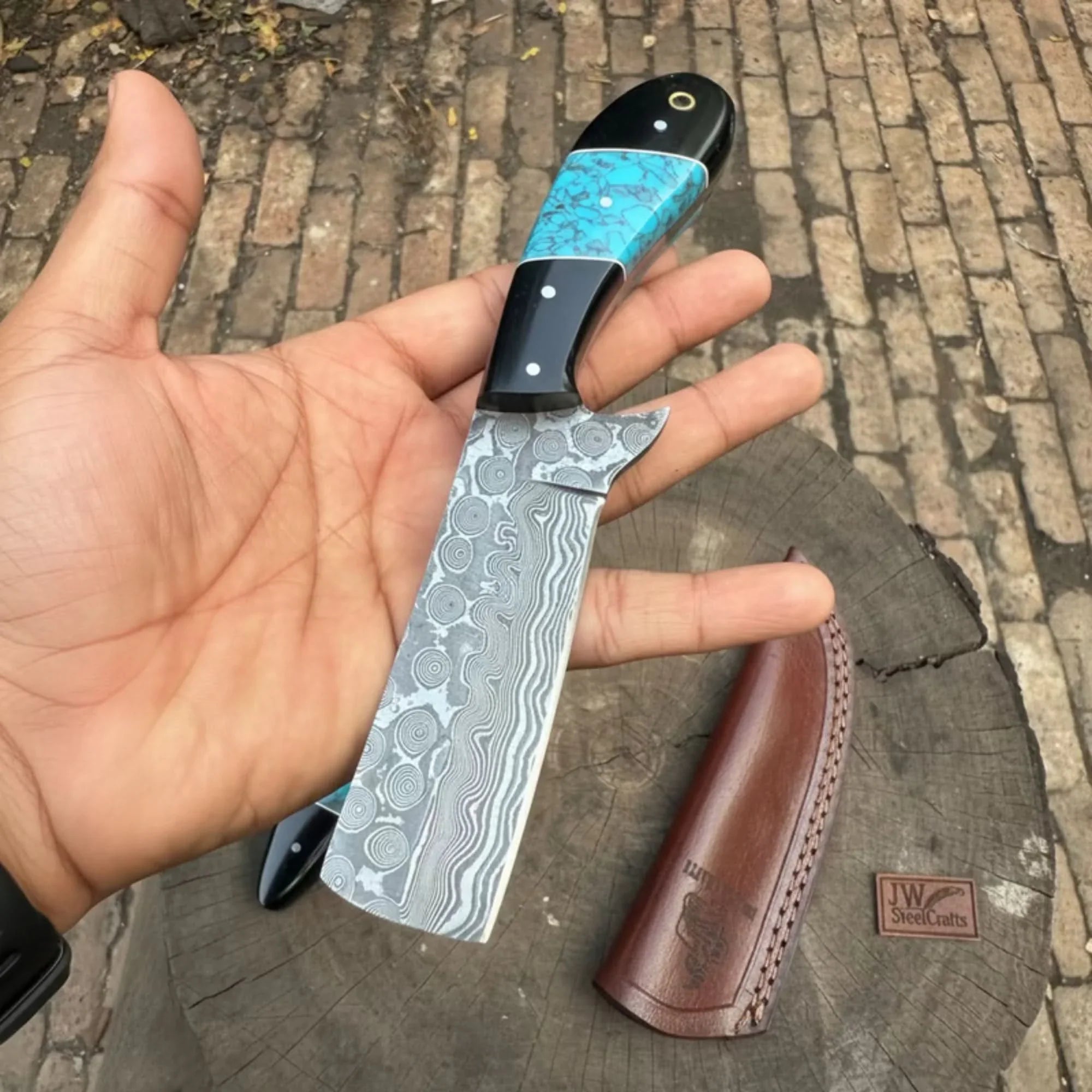Handmade Damascus Skinner 7”–8” Knife Set Cowboy Ranch Blades Turquoise Handle with Sheath
