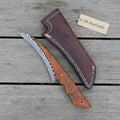 Handmade Damascus Steel Bushcraft Knife with Wooden Handle & Leather Sheath