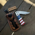 Patriot Damascus Folding Knife with Leather Sheath