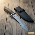 Hunting Bowie Knife Damascus Steel Blade Stag Handle