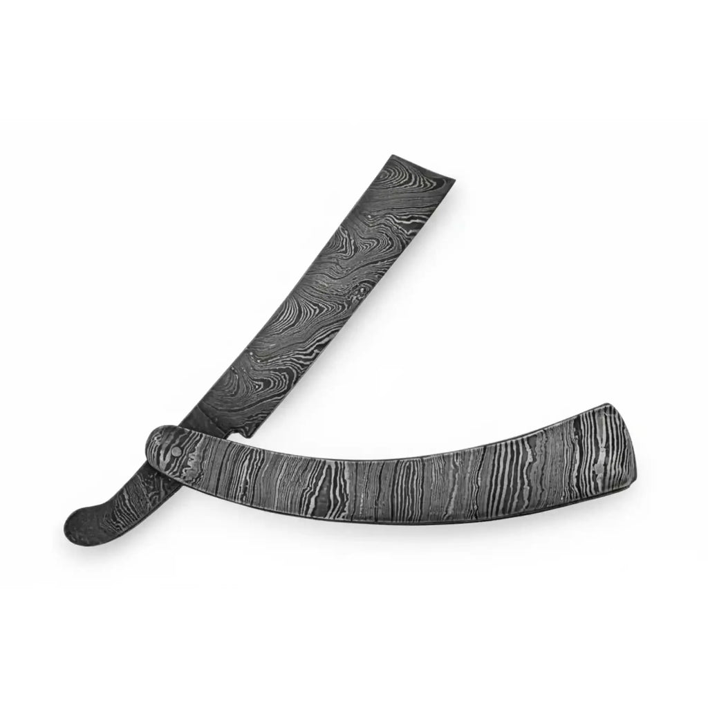 Handmade Damascus Steel Sweeney Todd Style Straight Razor Barber Folding Razor with Leather Sheath