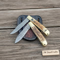 Handmade Damascus Steel Trapper Folding Knife 7" Two Blade Stag Handle Brass Bolster EDC