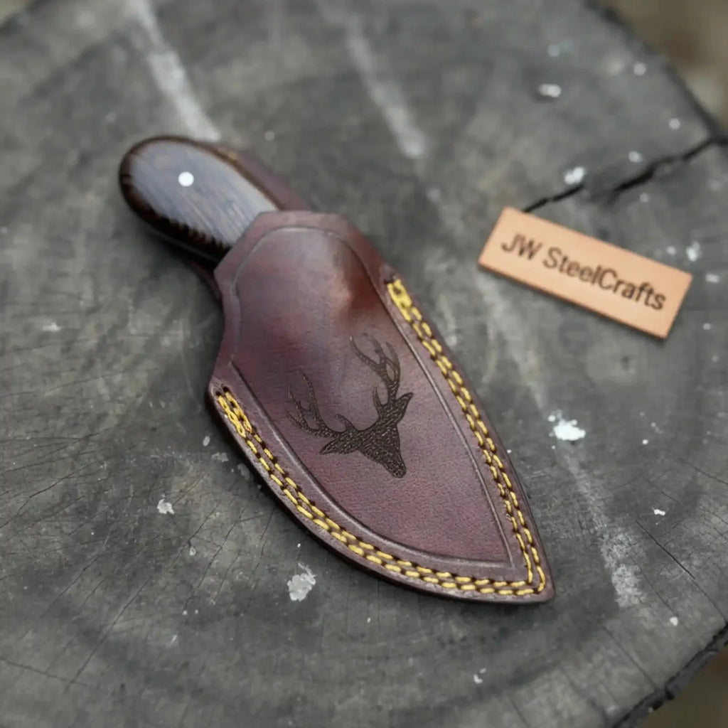 Backwoods Guthook Skinner Knife 6” – Handmade Full Tang Hunting Blade with Hardwood Handle & Leather Sheath