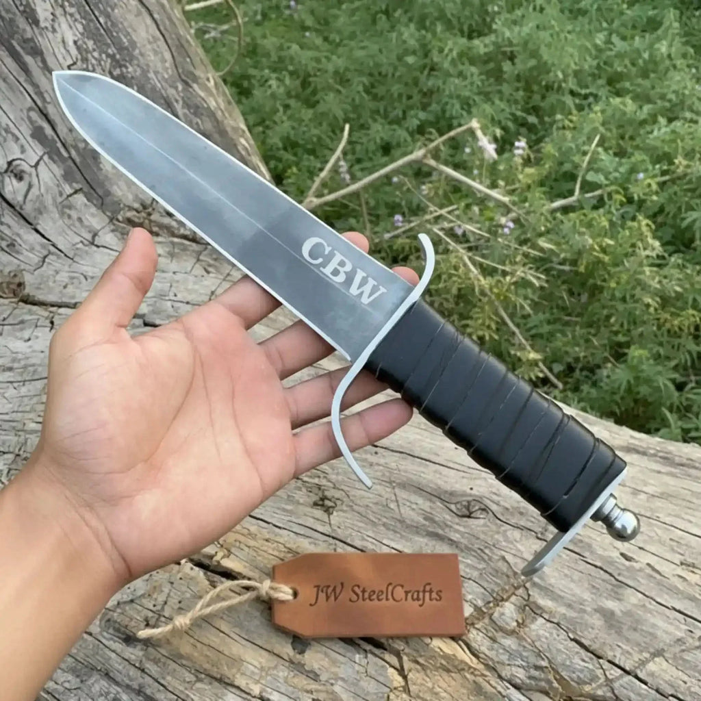 Black Grip Medieval Dagger | Handmade Acid-Washed Leather Handle Blade