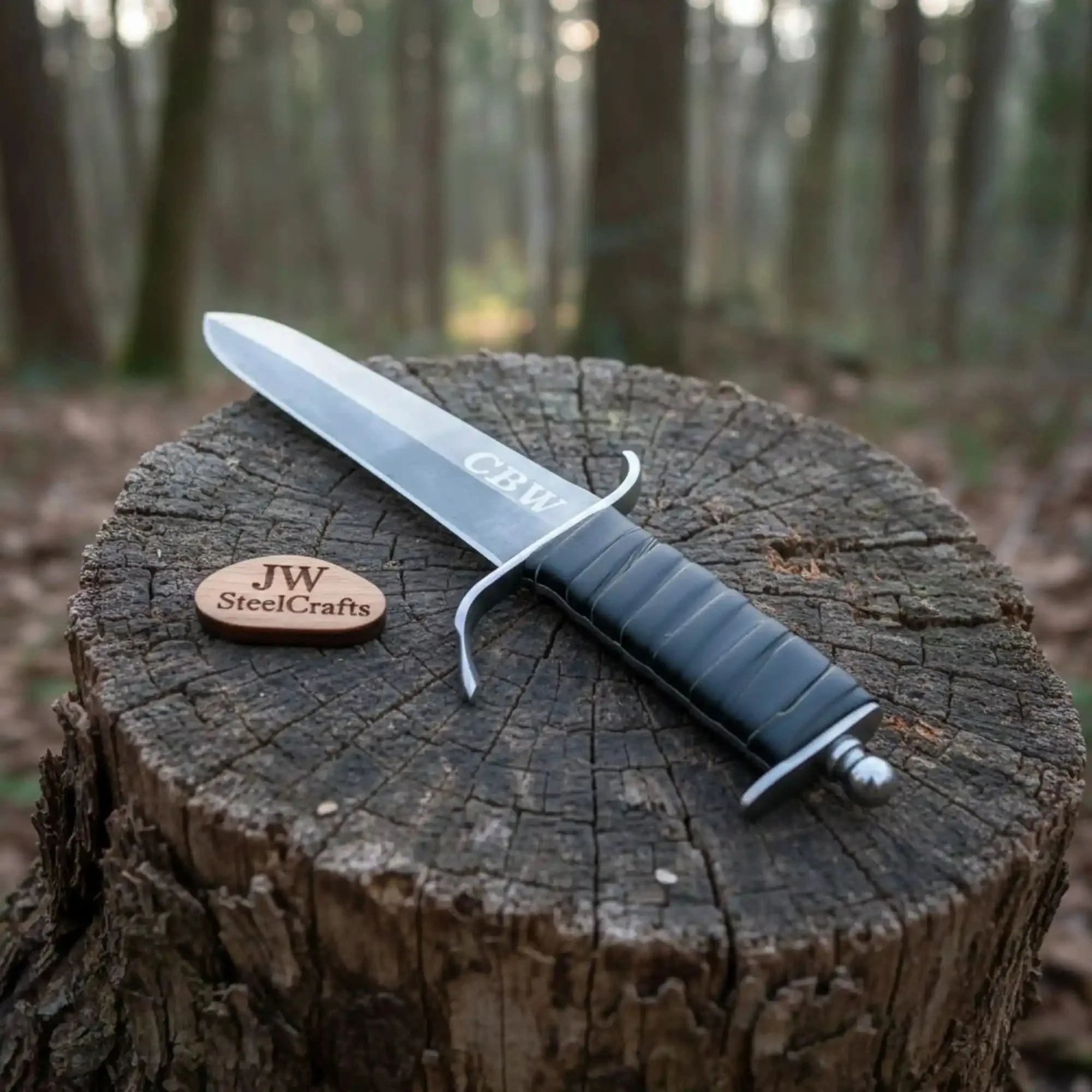 Black Grip Medieval Dagger | Handmade Acid-Washed Leather Handle Blade