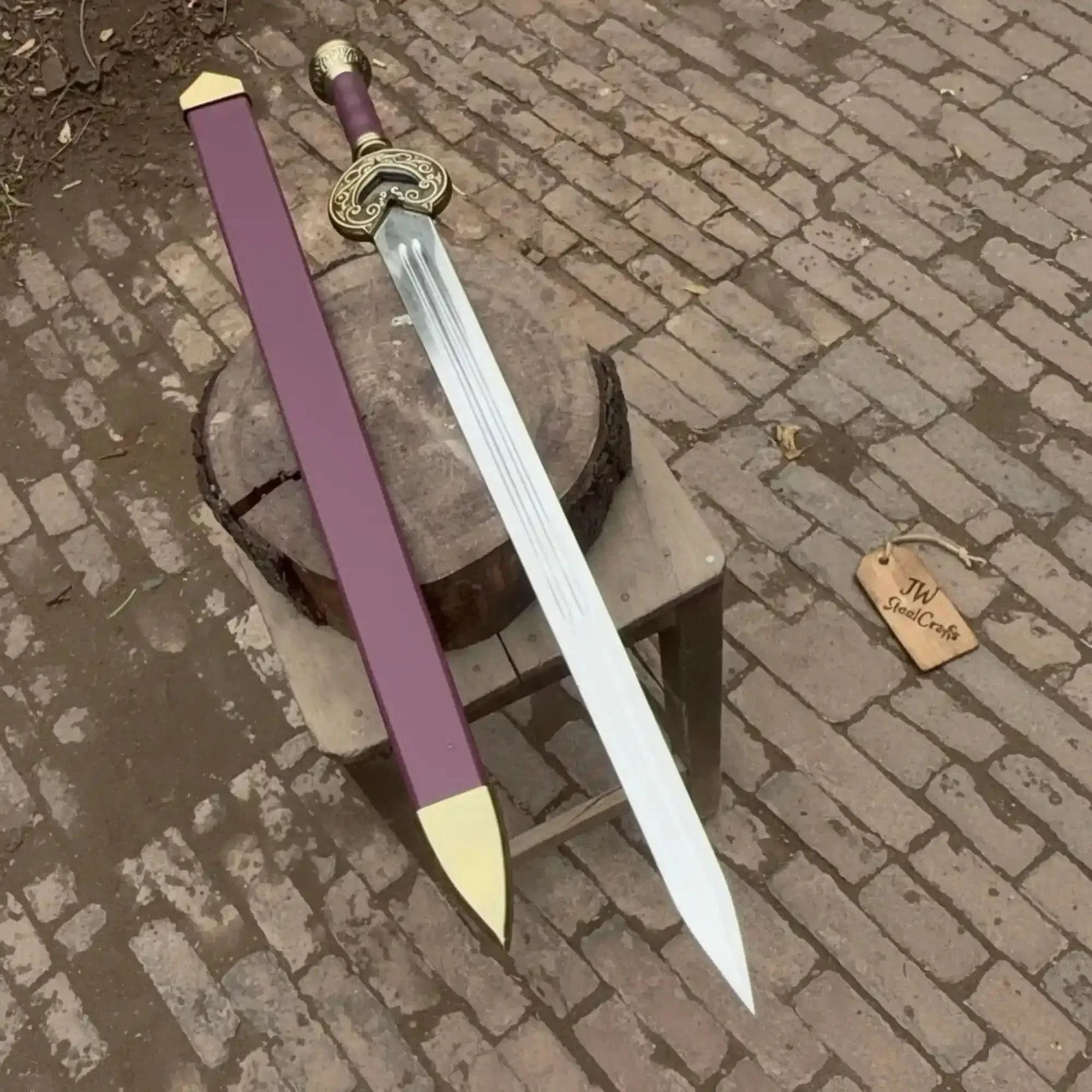 Handmade Medieval Knight Sword Replica | Polished Carbon Steel, Leather Handle & Wooden Scabbard