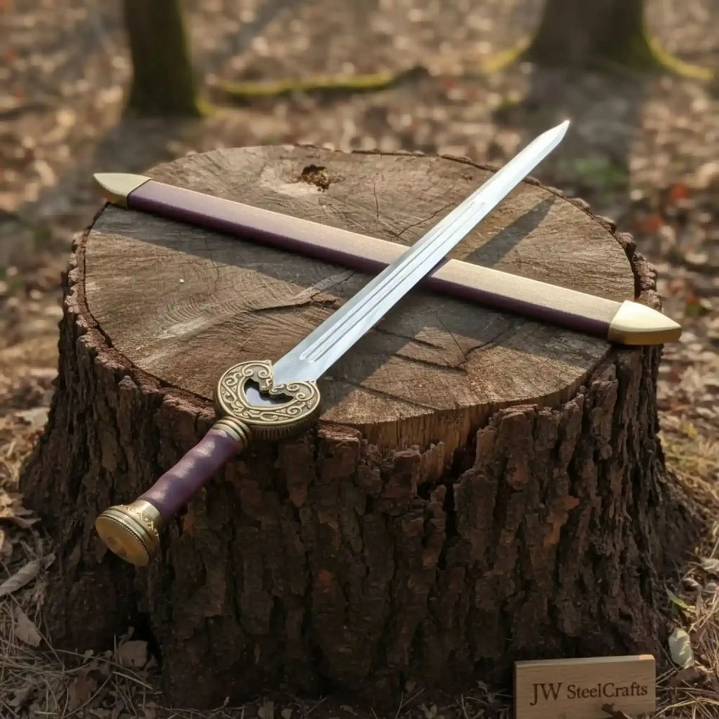 Handmade Medieval Knight Sword Replica | Polished Carbon Steel, Leather Handle & Wooden Scabbard