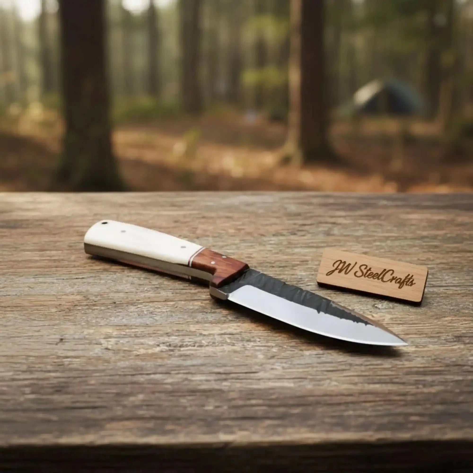 Carbon Steel Drop Point Knife Bone and Rosewood Handle 7 Inch